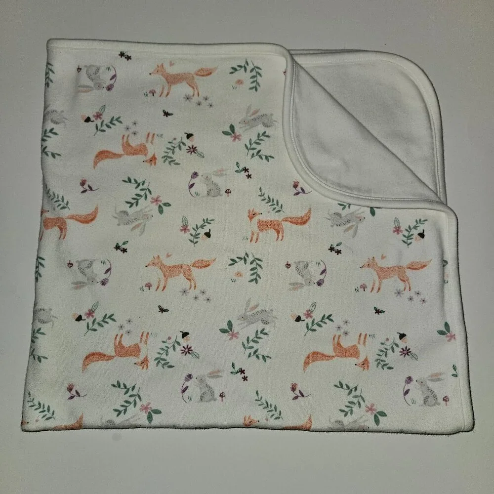 Spencer Jaclyn Smith Baby Blanket Woodland Fox Bunny Leaves Organic Cotton 26x28
